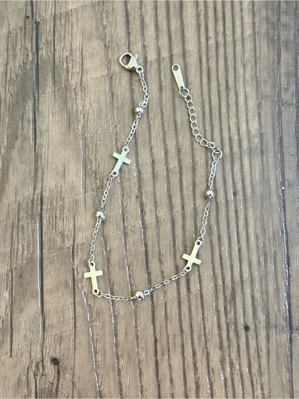 Mint Stainless Steel Cross Bracelet Silver Tone Dainty Adjustable